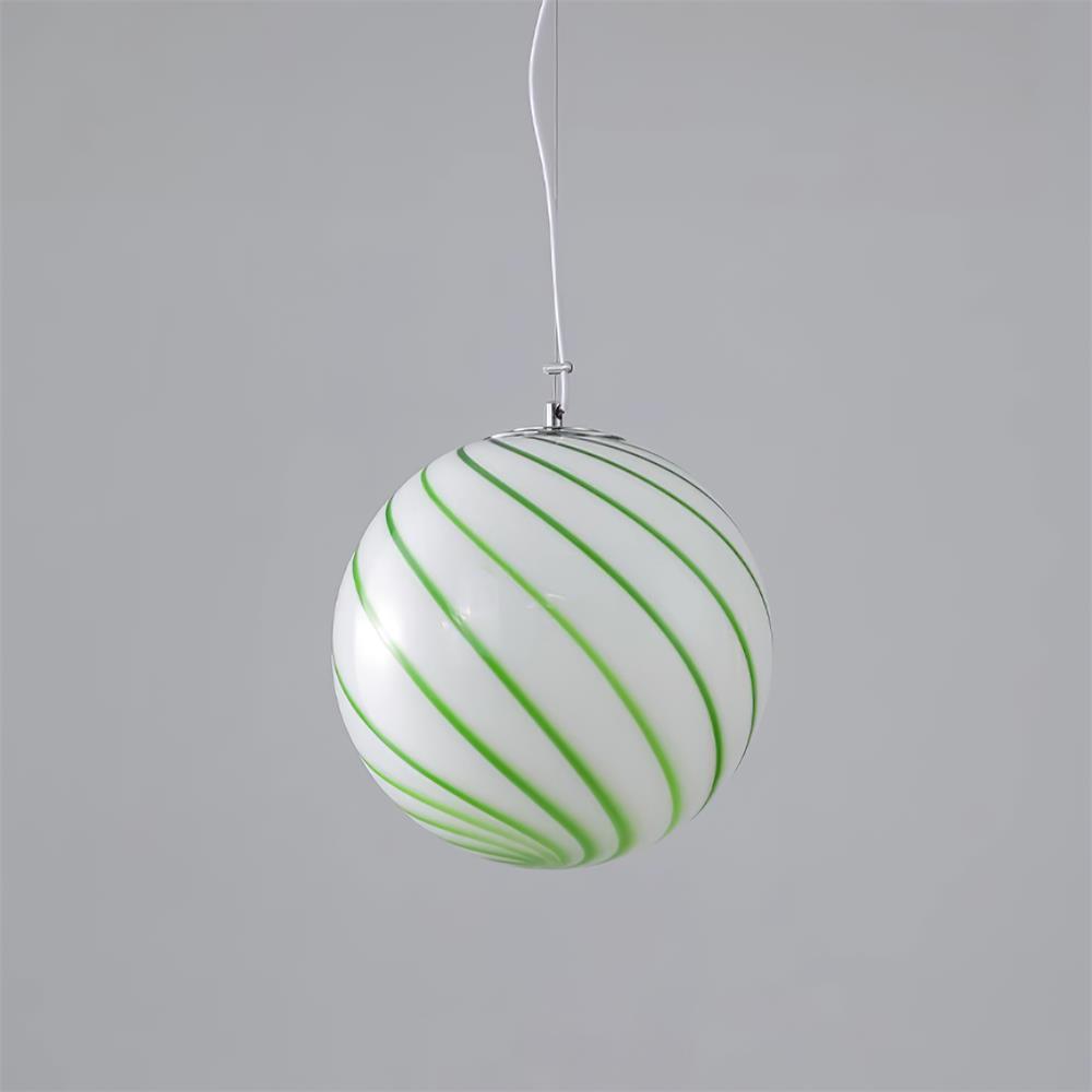 Green Swirl Stripes Glow Glass Globe Pendant Light